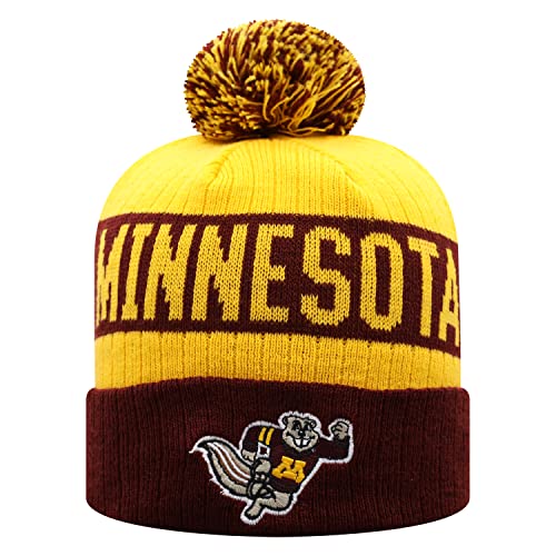 Top of the World NCAA Arctic Striped Cuffed Knit Pom Beanie Hat (Minnesota Golden Gophers/Gold, One Size Fits Most)