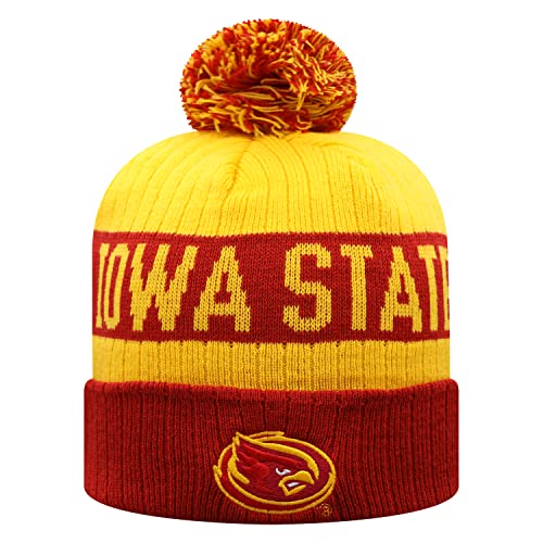 Top of the World NCAA Arctic Striped Cuffed Knit Pom Beanie Hat (Iowa State Cyclones/Gold, One Size Fits Most)