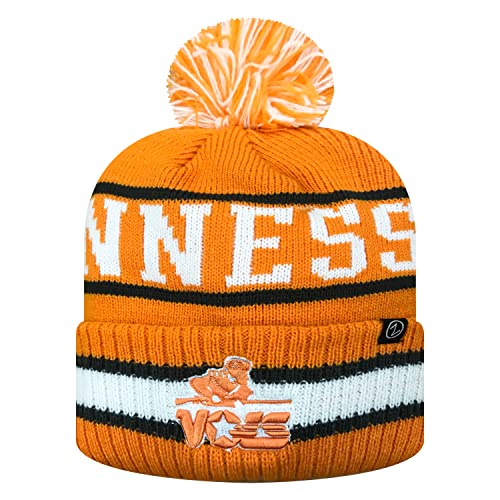 Zephyr NCAA Team Color-Retro Logo -Cuffed Knit Skully Beanie Pom Hat-Tennessee Volunteers-One Size Fits Most