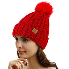 PAGE ONE Womens Winter Thick Cable Knit Beanie Faux Fur Pom  display picture 3