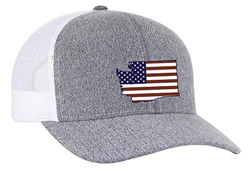 Heritage Pride Grey Heather and White American Flag Embroidered State Pride Hats-Washington