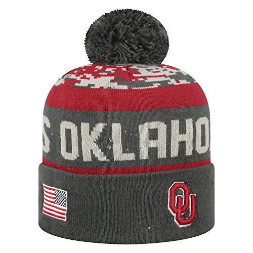 Top of the World NCAA-Salute to USA Military-Cuffed Knit Pom Beanie Hat-Oklahoma Sooners