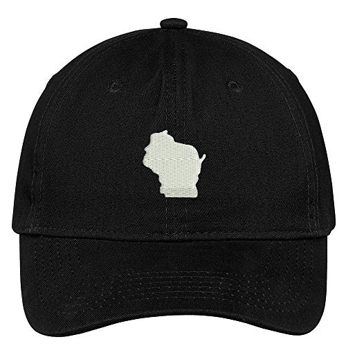Trendy Apparel Shop Wisconsin State Map Embroidered Low Profile Soft Cotton Brushed Baseball Cap - Black