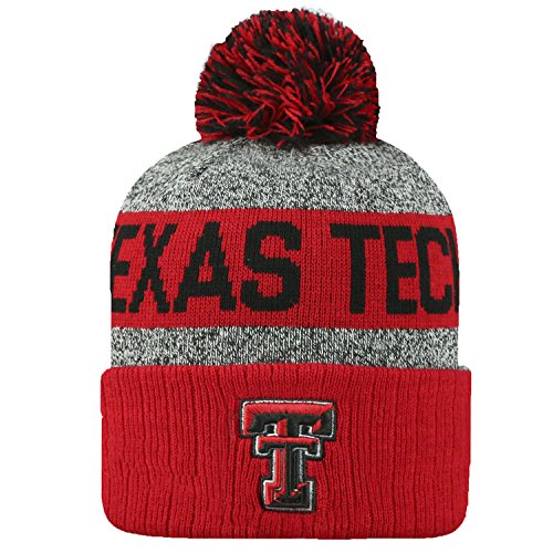 Top of the World NCAA Arctic Striped Cuffed Knit Pom Beanie Hat-Texas Tech Red Raiders