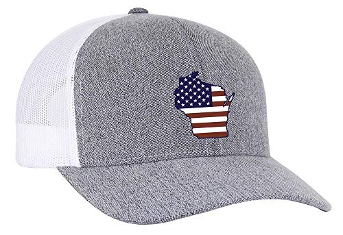 Heritage Pride Grey Heather and White American Flag Embroidered State Pride Hats-Wisconsin