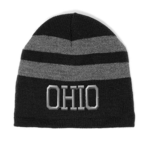 Custom Striped Beanie for Men & Women Ohio State USA America A Embroidery Acrylic Fleece Skull Cap Hats Black Design Only