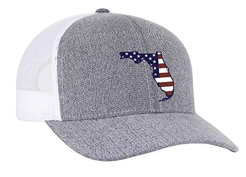 Heritage Pride Grey Heather and White American Flag Embroidered State Pride Hats-Florida
