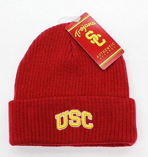 USC Trojans Authentic NCAA College Basic Cuff Knit Cap Ribbed Beanie Hat Cuffed w/ Pom OSFM Red - Campus Hats