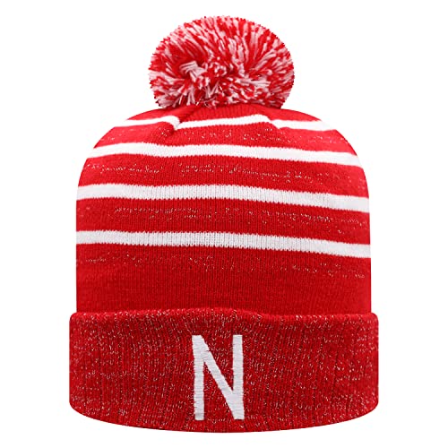 Top of the World NCAA Nebraska Cornhuskers Unisex Shimmerling Team Color Pom Cuffed Knit, RED, OSFM
