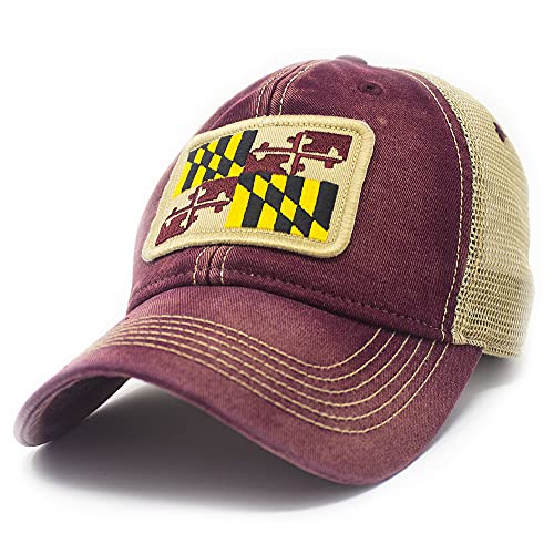 S.L. Revival Co Maryland Flag Patch Trucker Hat, Brick Red