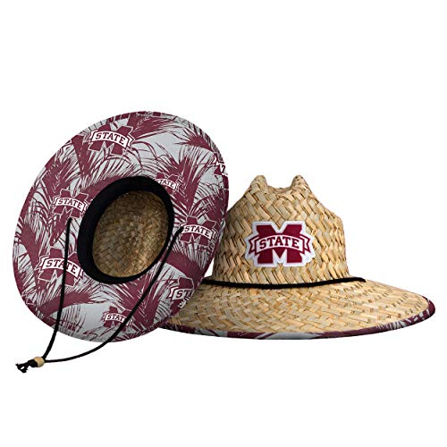 NCAA Team Logo Floral Sun Straw Hat - Unisex Adjustable Straw Hat With Embroidered College Logo
