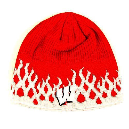 NCAA Wisconsin Badgers Red Fire Flame Skull Cap Cuffless Winter Beanie Knit Hat