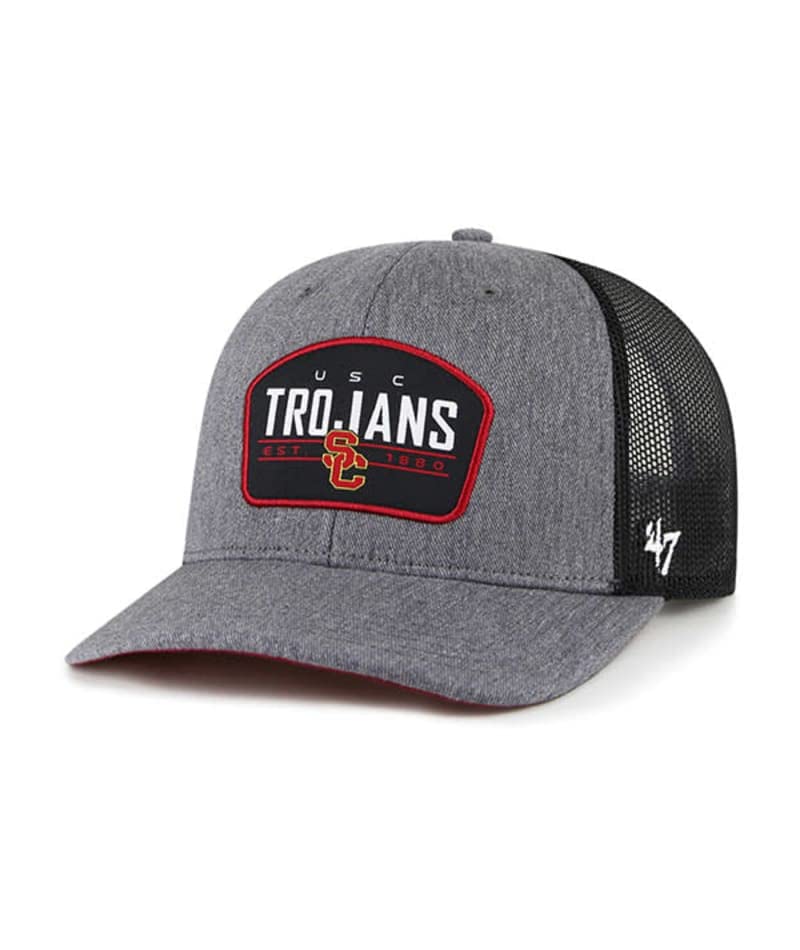 '47 USC So Cal Trojans Mens Womens Slate Trucker Adjustable Snapback Charcoal Hat with Team Color Patch Logo