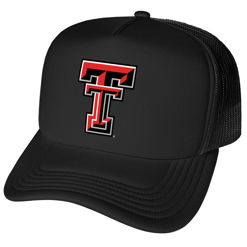 Campus Lab Official Texas Tech University Primary Logo Foam Snapback Trucker Hat - Unisex for Men and Women Black