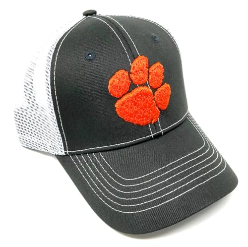 Grey Ghost Clemson Tigers Mascot Paw Logo Curved Bill Mesh Trucker Snapback Hat