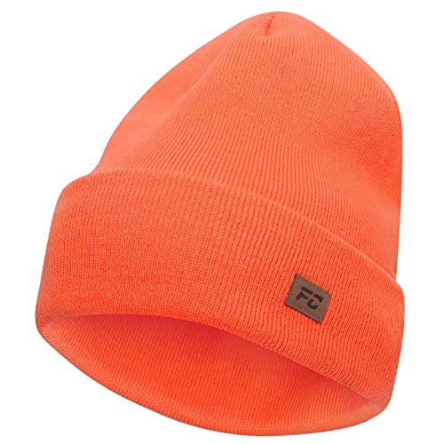 FUNDENCY Beanie Hat for Men and Women Classic Cuffed Skull Knit Beanie Warm Acrylic Cap Orange