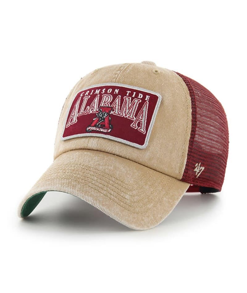 '47 Alabama Hat (UA Crimson Tide) Mens Womens Adjustable Trucker Hat Mesh Baseball Cap, Snapback, Khaki/Beige, One Size