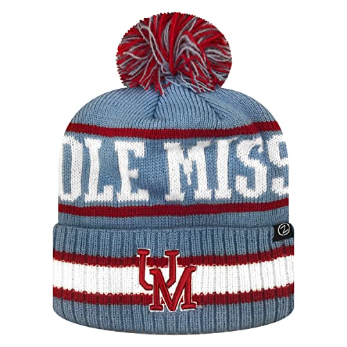Zephyr NCAA Team ColorRetro Logo Cuffed Knit Skully Beanie Pom HatO