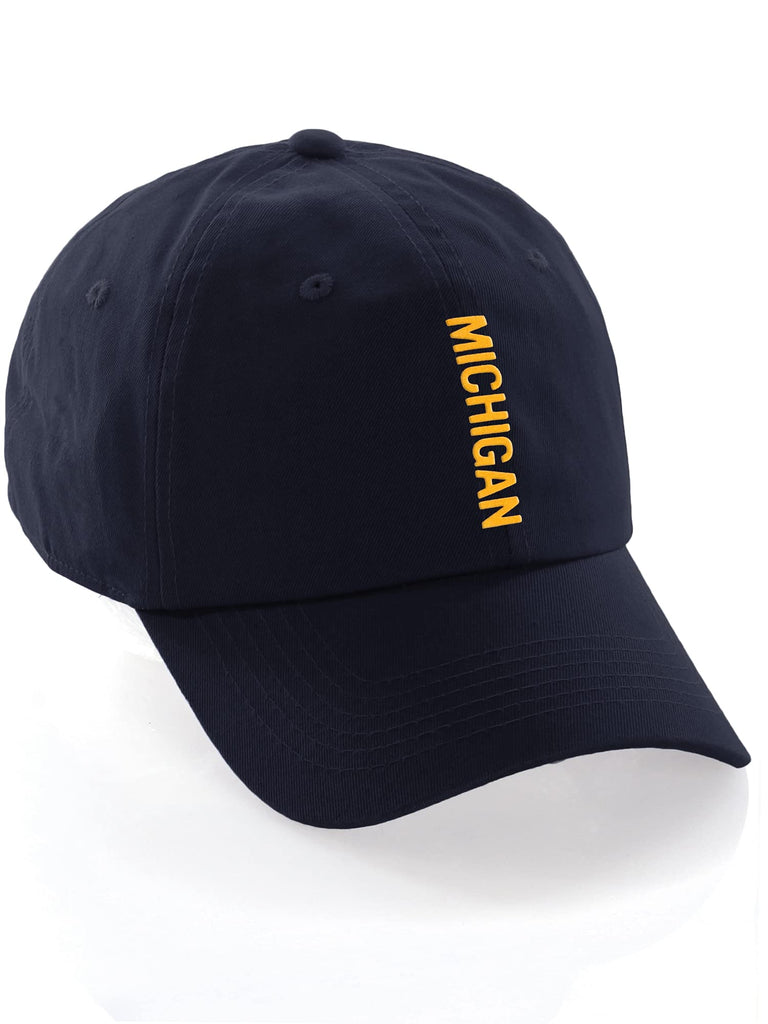 Daxton Vertical USA Cities Baseball Dad Hat Unstructure Low Profile Strapback,Michigan,Navy Hat