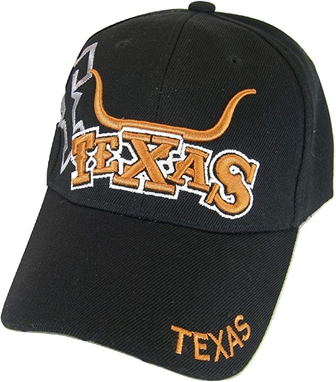 Texas Longhorn and State Flag Adjustable Baseball Cap (Black)