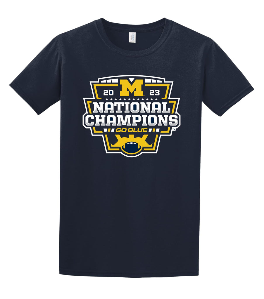 J2 Sport University of Michigan National Champions T-Shirt 2023 College Football Championship Tee T Shirt Wolverines Navy