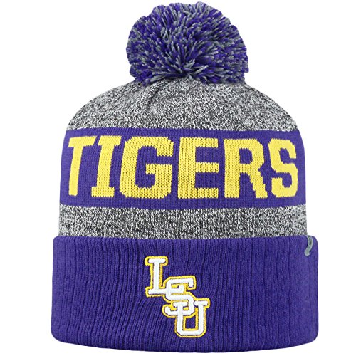 Top of the World NCAA Arctic Striped Cuffed Knit Pom Beanie Hat-LSU Tigers