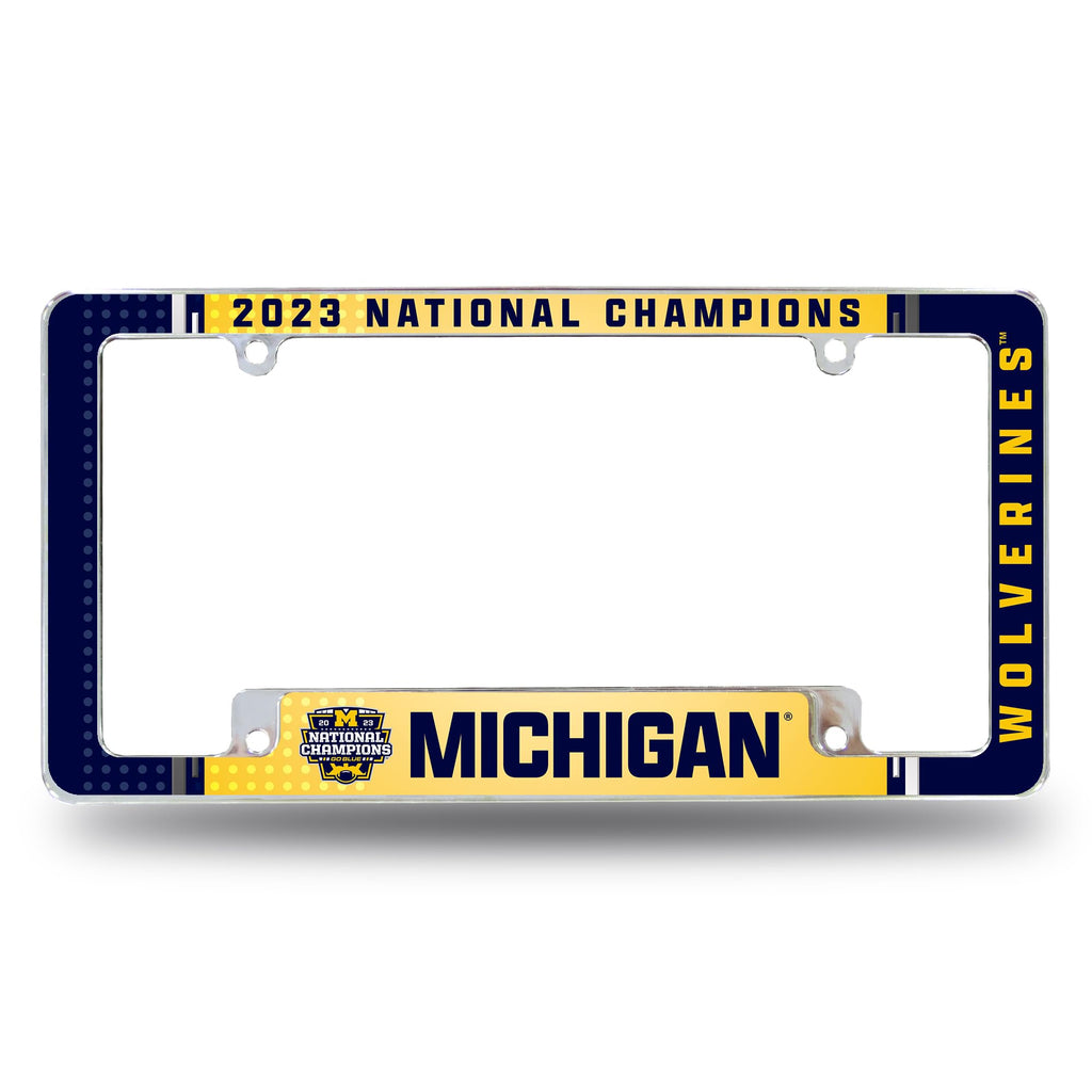Rico Industries NCAA Michigan Wolverines 2024 CFP National Champions 12" x 6" Chrome All Over Automotive License Plate Frame for Car/Truck/SUV
