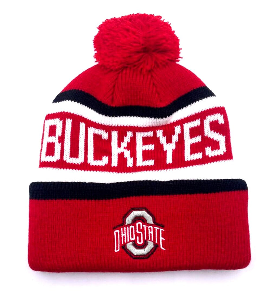 Officially Licensed Ohio State Classic Beanie Knit Pom Cuffed Hat Embroidered Logo Cap (Multi)