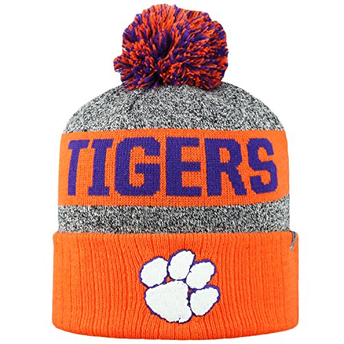 Top of the World NCAA Arctic Striped Cuffed Knit Pom Beanie Hat-Clemson Tigers