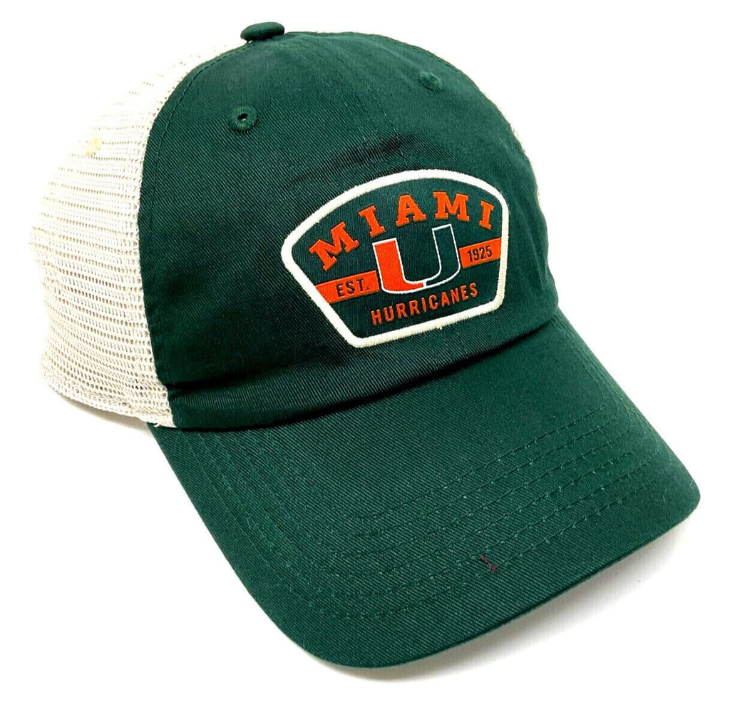 Miami Hurricanes Patch Logo Green & Tan Mesh Trucker Curved Bill Adjustable Snapback Hat