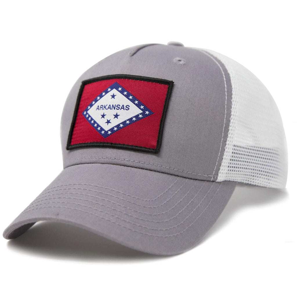 International Tie Premium Flag Themed Hat – Adjustable One Size Snapback Cap - Embroidered Patch - Mesh Back (Arkansas)