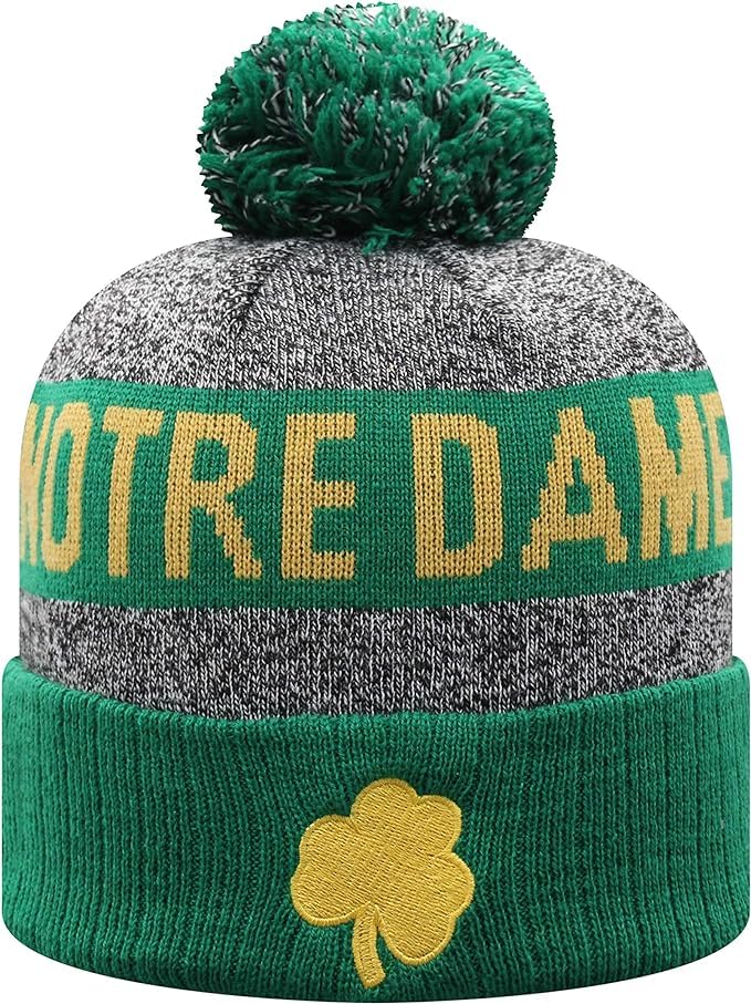 Collegiate Cuffed Knit Beanie Hats, Cuffed Knit Winter Beanies Available (Winter Pom Beanie, ND Green)