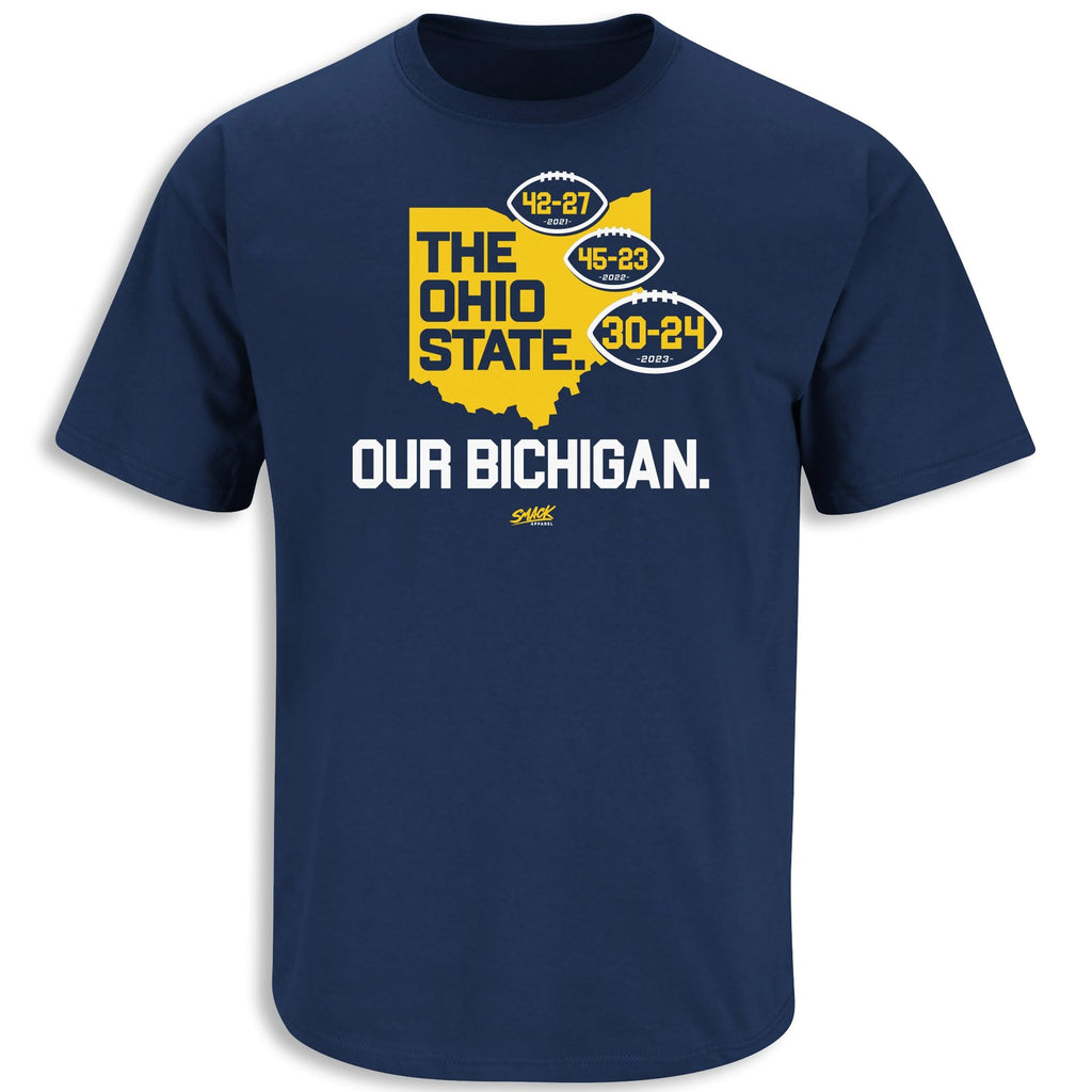 Our Bichigan (Anti-OSU) Score T-Shirt for Michigan College Fans (SM-5XL) (Navy Short Sleeve, Medium)
