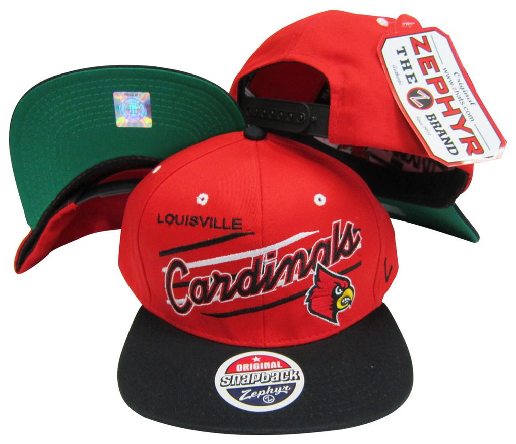 Louisville Cardinals Diagonal Script Red/Black Two Tone Plastic Snapback Adjustable Plastic Snap Back Hat/Cap