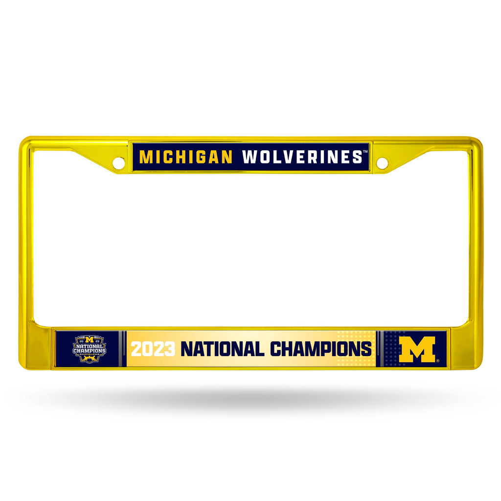 University of Michigan Wolverines 2023-24 National Championship- Anodized Gold Chrome, Long Lasting NCAA License Plate Frame- Show Your Big 10 Spirit w/Officially Licensed UM Car, RV, Van Accessories