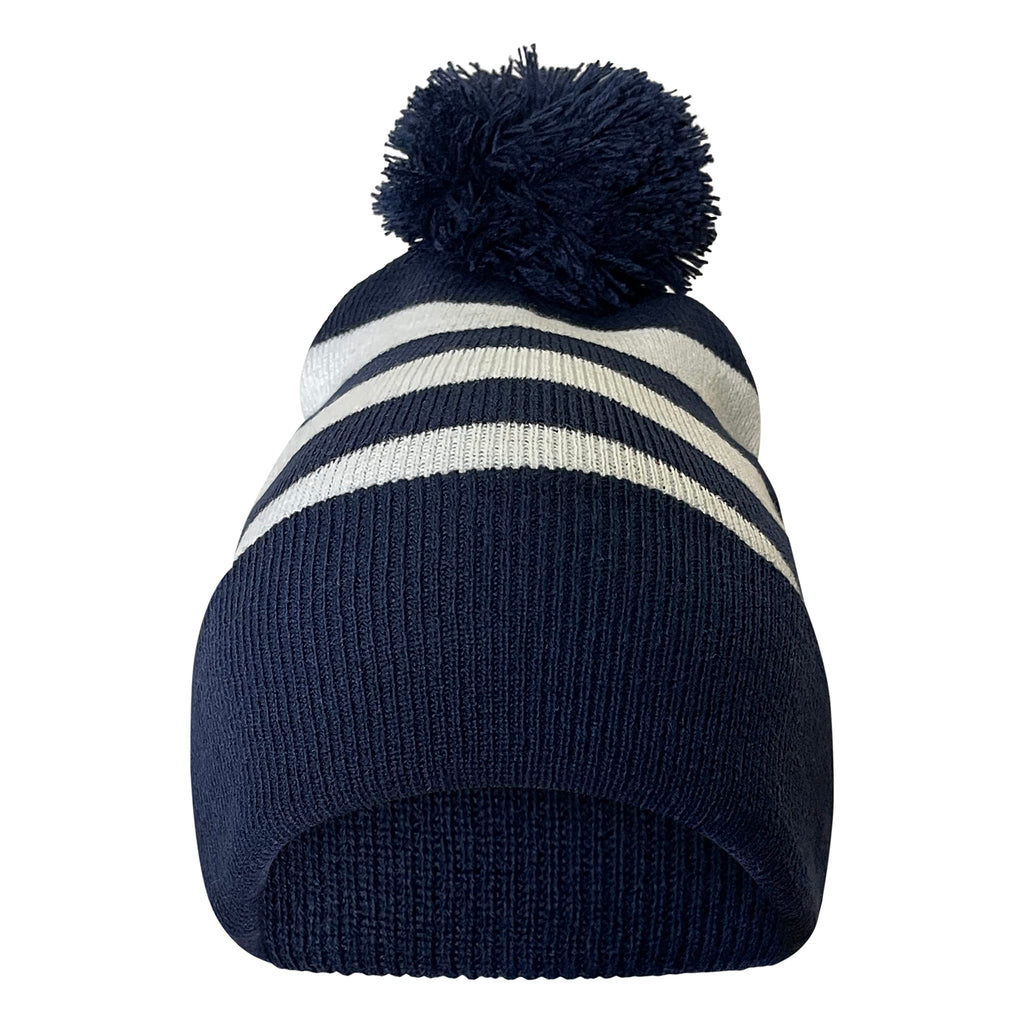 COUVER Cuffed Stripe Beanie with Pom Pom 12 inch, Navy/White