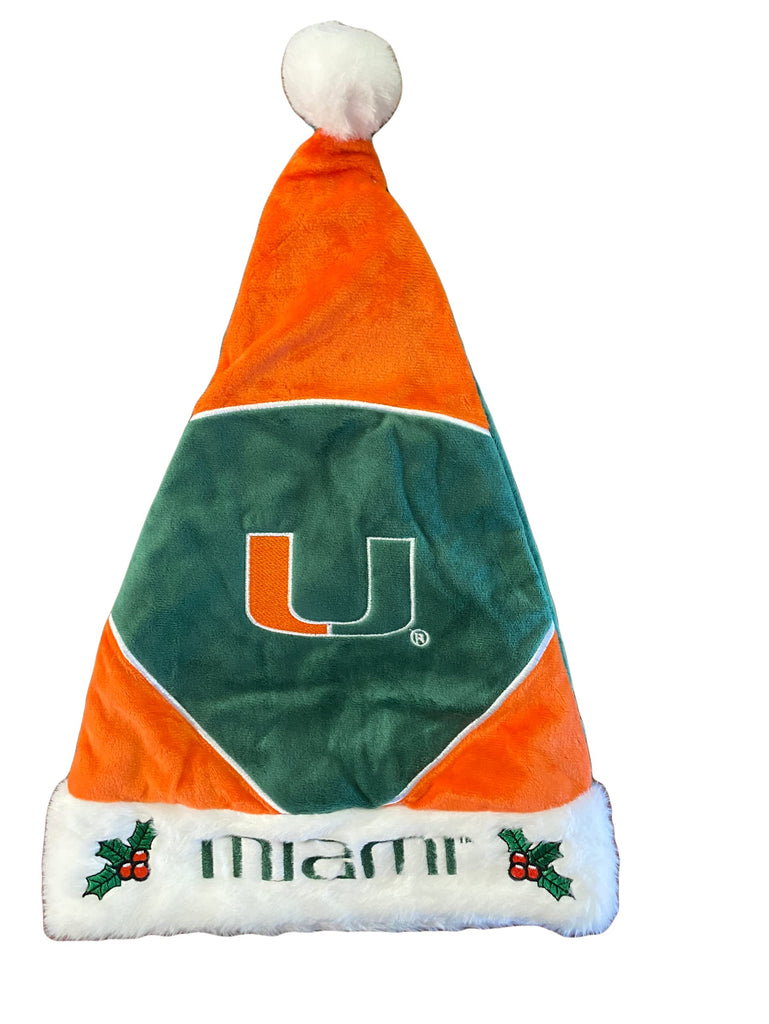 University of Miami – Collector's Edition Hurricanes Santa Hat – Represent The Green and Orange and Show Your Acc Spirit with Officially Licensed NCAA Holiday Fan Apparel and Gift