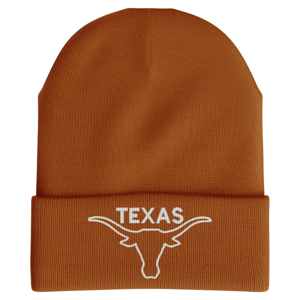 Printbox Originals Longhorn Beanie Hat for Men, Texas Embroidered Hat, Fan Gameday Austin Texas Gifts (Texas Orange)