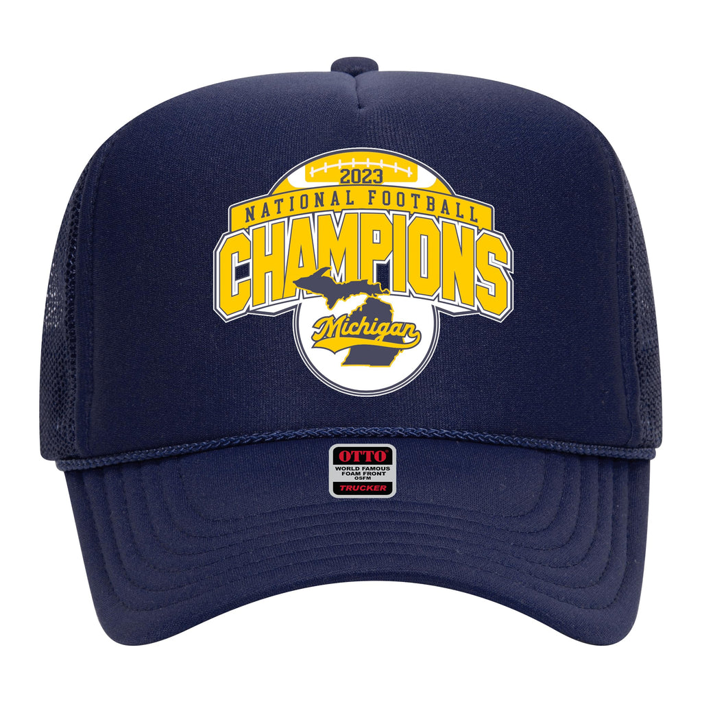 Michigan Football 2023-2024 National Champions Trucker Hat - Team Mesh Snapback Cap for Fans Men & Women (US, Alpha, One Size, Navy)