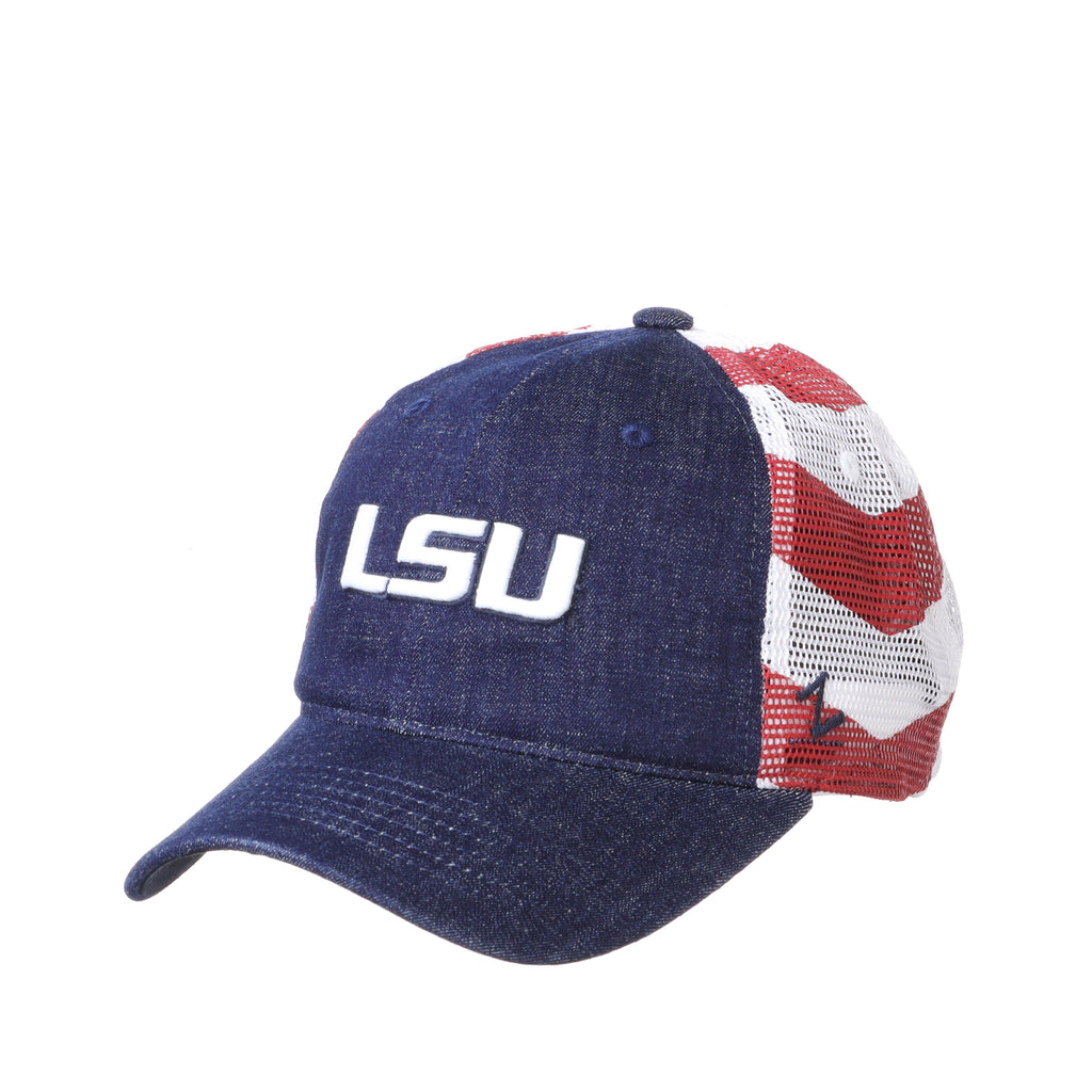 LSU Tigers Red White and Blue University Anthem Flag Hat - Campus Hats