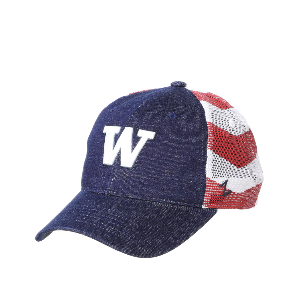Washington Huskies Red White and Blue Anthem Flag Hat - Campus Hats